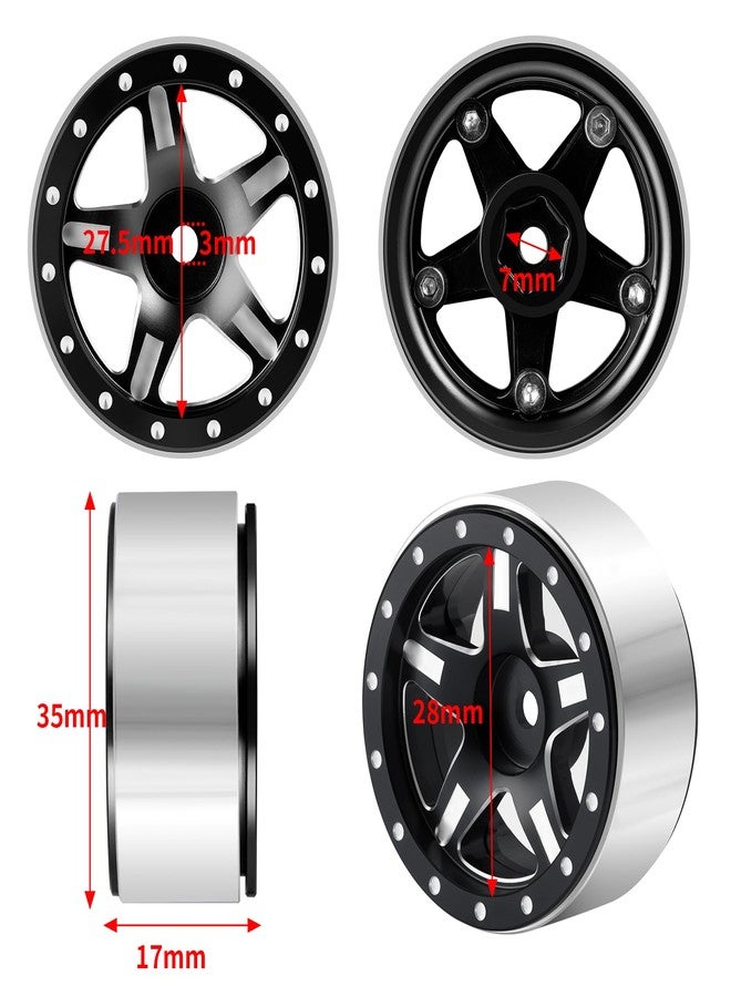 RCHUBAM 1.3 Beadlock Wheels with 5-Spoke Aluminium 1.3in RC Wheel Rims 72g Compatible with TRX4-M SCX24 Upgrade 1/24 1/18 RC Crawler Car Upgrade Parts #A (Black) - Image 2